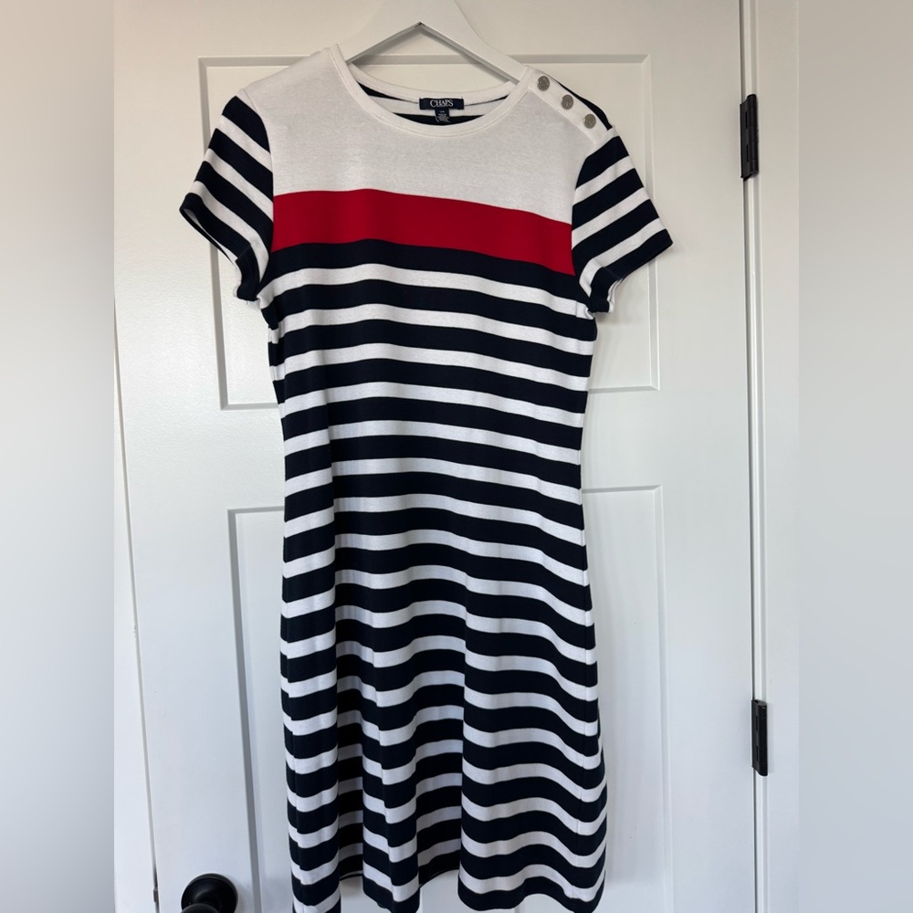 Chaps Classic Navy and White Striped Dress